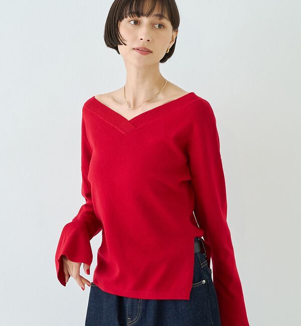 Rouge vif「【セットアップ対応】前後2WAYウール混フレアスリーブプルオーバー【予約】」|ニット・セーター|レッド