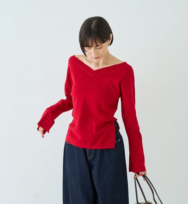 Rouge vif「【セットアップ対応】前後2WAYウール混フレアスリーブプルオーバー【予約】」|ニット・セーター|