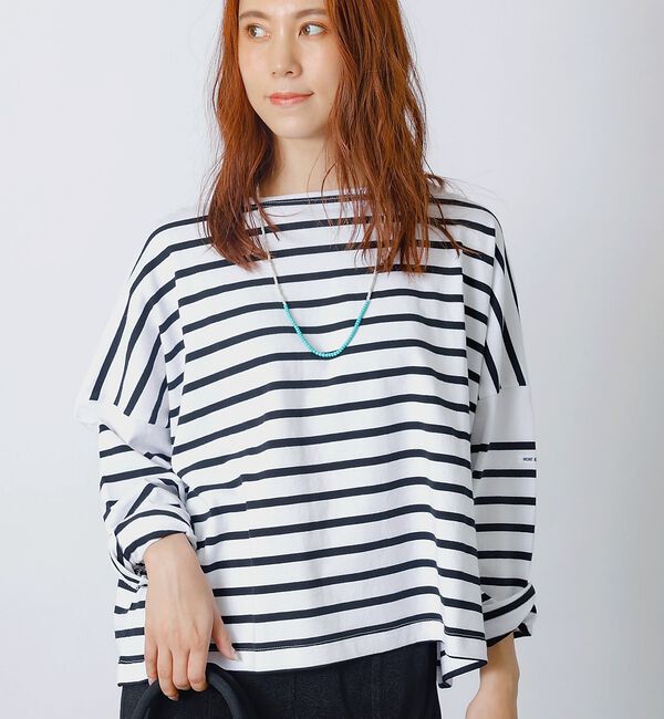 Rouge vif「【MONT KEMMEL/モン ケメル】ワイドバスクシャツ / ボーダーロングス」|Tシャツ・カットソー|ホワイト
