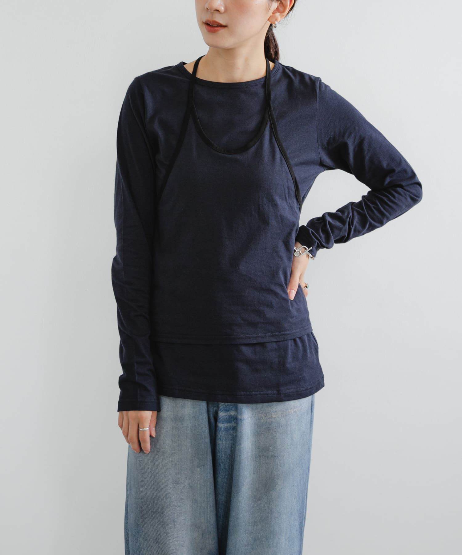 URBAN RESEARCH「レイヤードデザインカットソー」|Tシャツ・カットソー|ネイビー