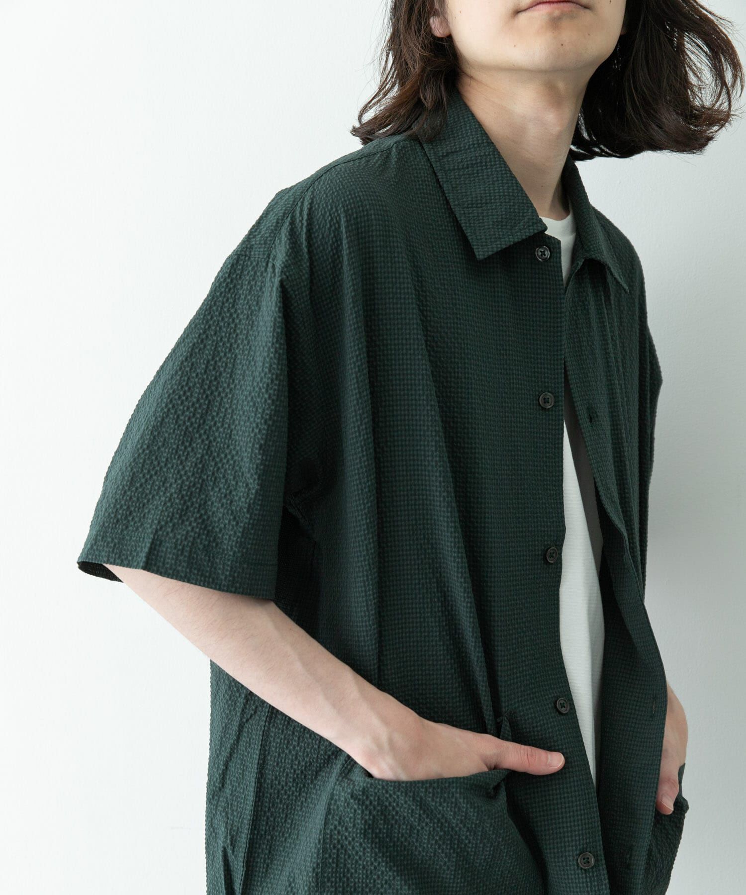 Sonny Label 「シアサッカーショートスリーブコーチシャツ」|シャツ・ブラウス|グリーン