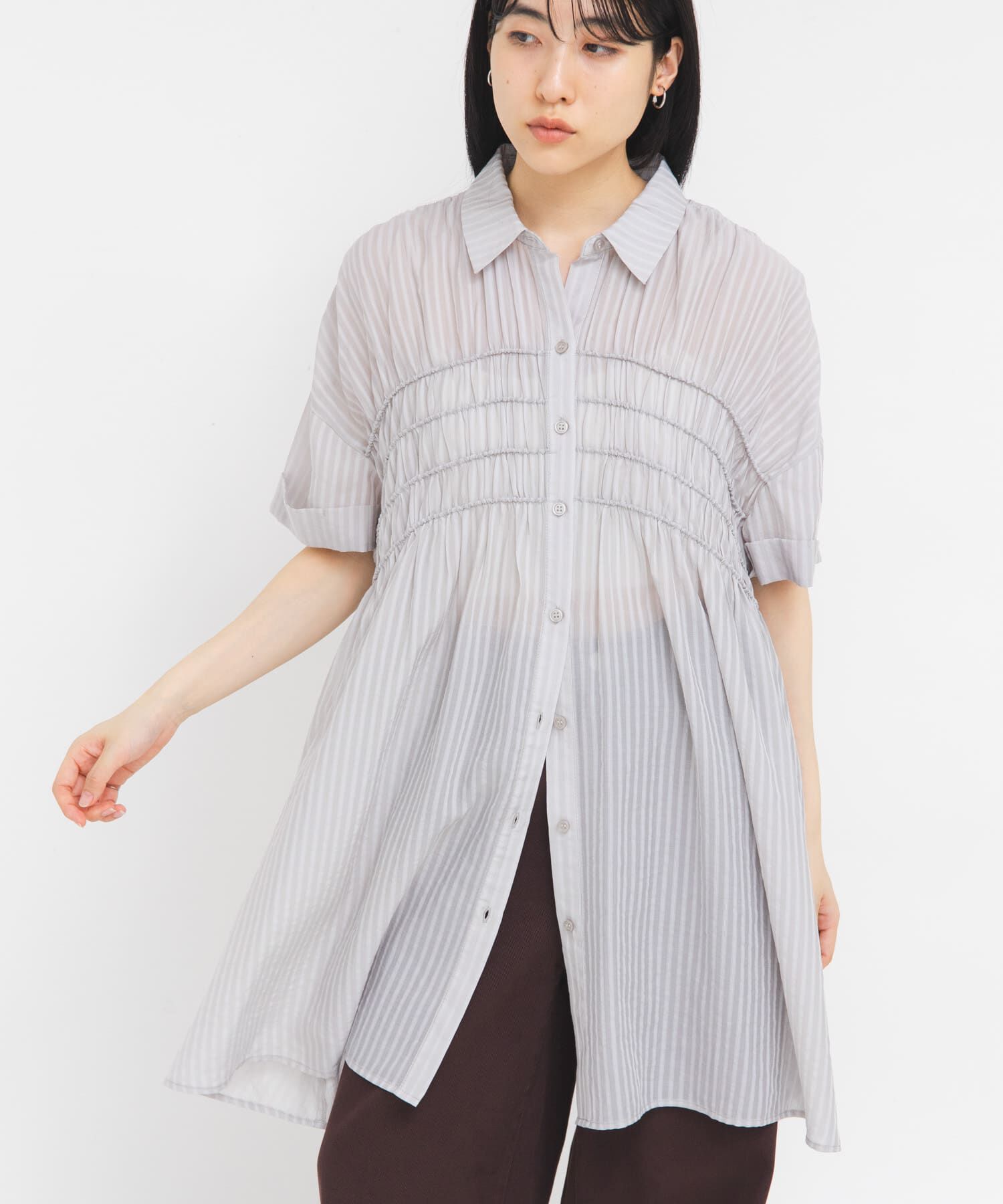  「ターンナップシャーリングミニワンピース」|ワンピース|グレー