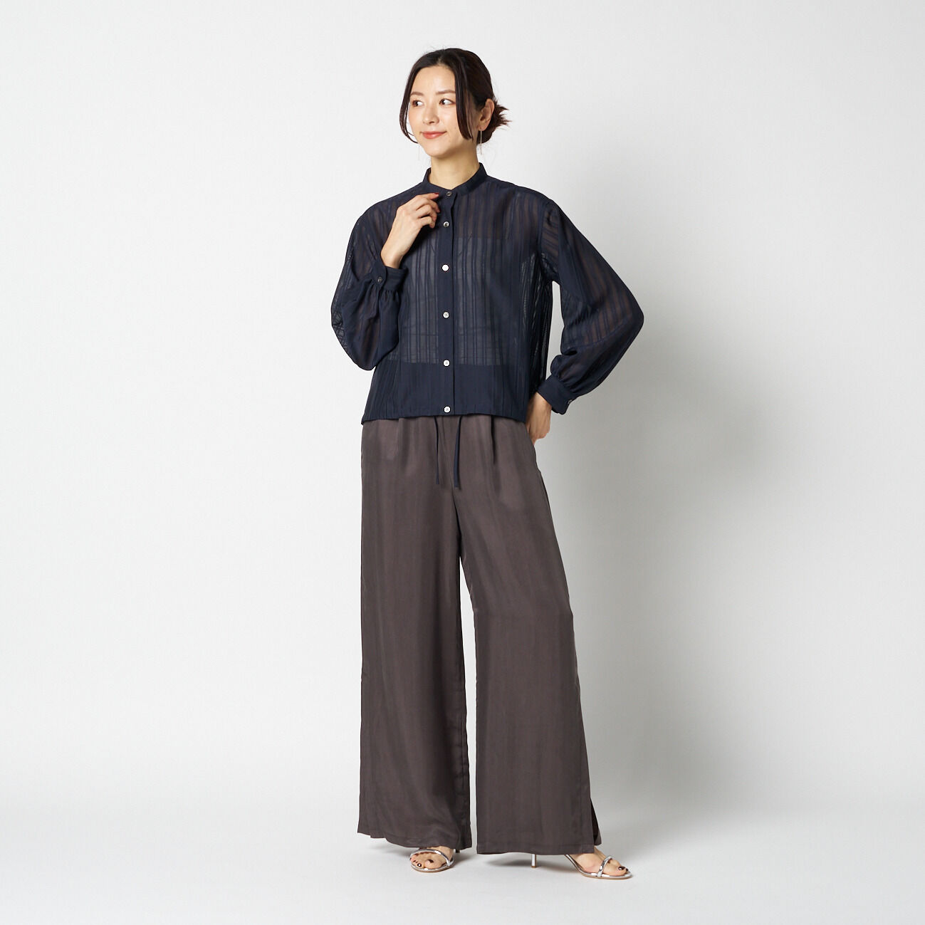 HELIOPOLE「HELIOPOLE SHEER STRIPE DRAWSTRING SHIRT」|シャツ・ブラウス|