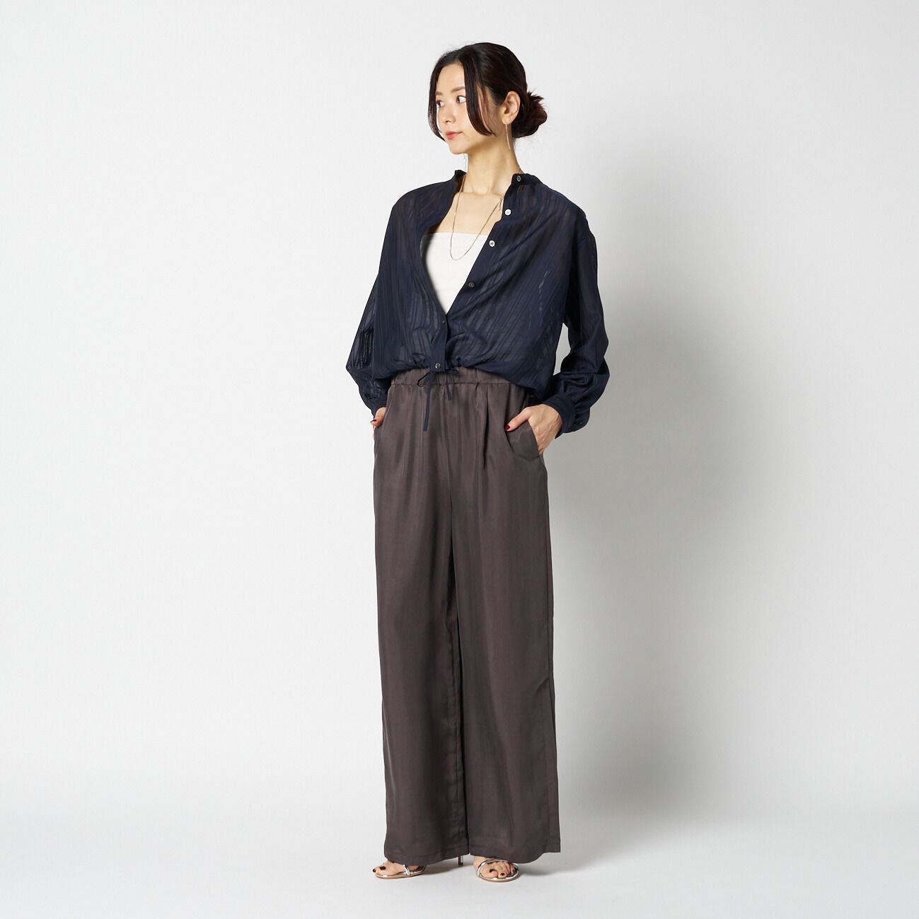HELIOPOLE「HELIOPOLE SHEER STRIPE DRAWSTRING SHIRT」|シャツ・ブラウス|