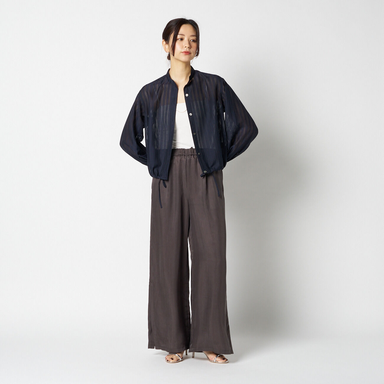 HELIOPOLE「HELIOPOLE SHEER STRIPE DRAWSTRING SHIRT」|シャツ・ブラウス|