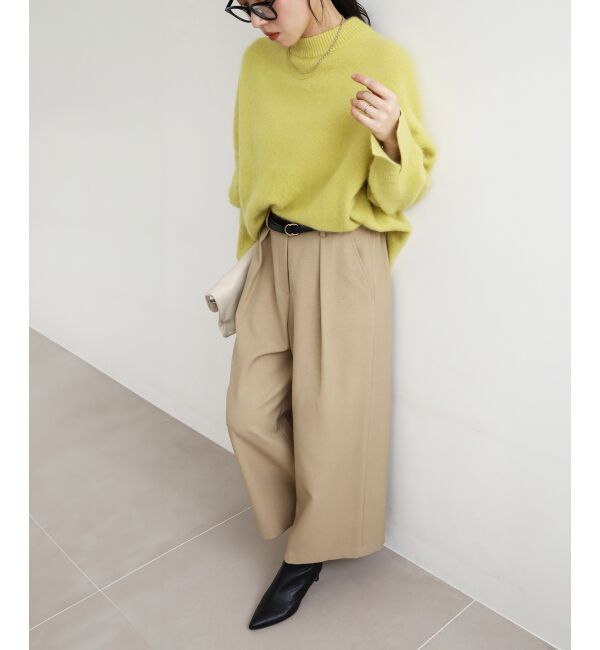  「ウールライクフロントタックワイドクロップドパンツ」|その他|ベージュ