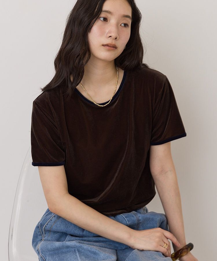 AMERICAN HOLIC「シアーベロア配色プルオーバー」|Tシャツ・カットソー|Brown