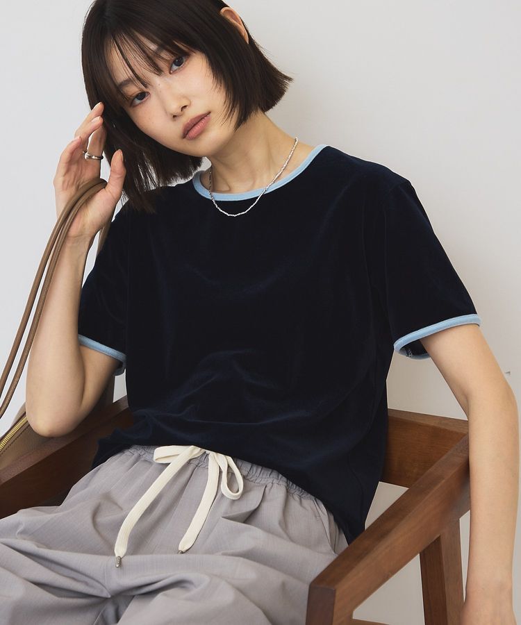 AMERICAN HOLIC「シアーベロア配色プルオーバー」|Tシャツ・カットソー|Navy