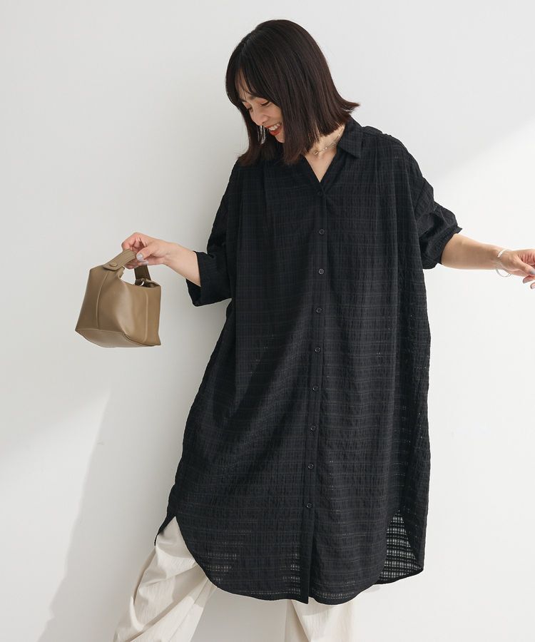 Green Parks「シアーチェックシャツワンピース」|ワンピース|Black