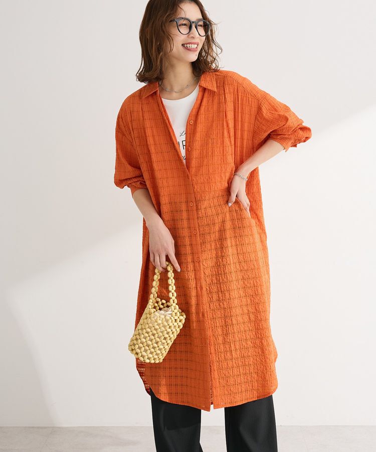 Green Parks「シアーチェックシャツワンピース」|ワンピース|Orange