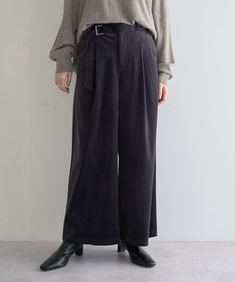 YECCA VECCA「ベルテッドカルゼ起毛ワイドパンツ」|その他|