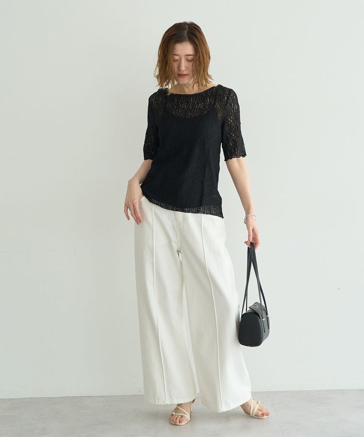 YECCA VECCA「5分袖レースシアートップス」|Tシャツ・カットソー|