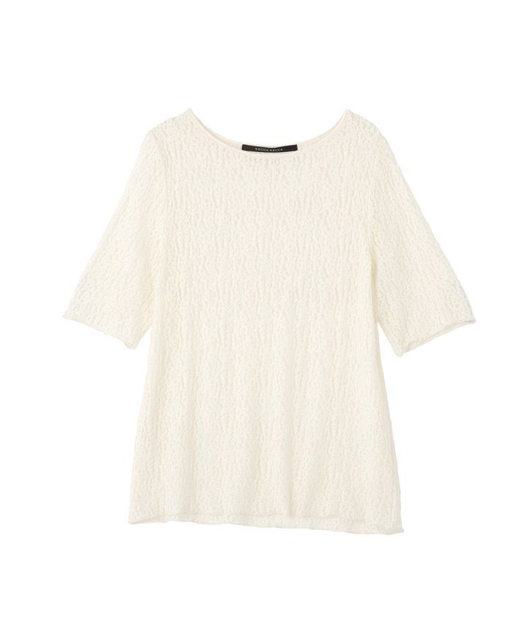 YECCA VECCA「5分袖レースシアートップス」|Tシャツ・カットソー|