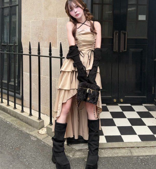  「アシメティアードロングキャミワンピース」|ワンピース|