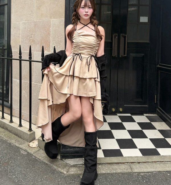  「アシメティアードロングキャミワンピース」|ワンピース|