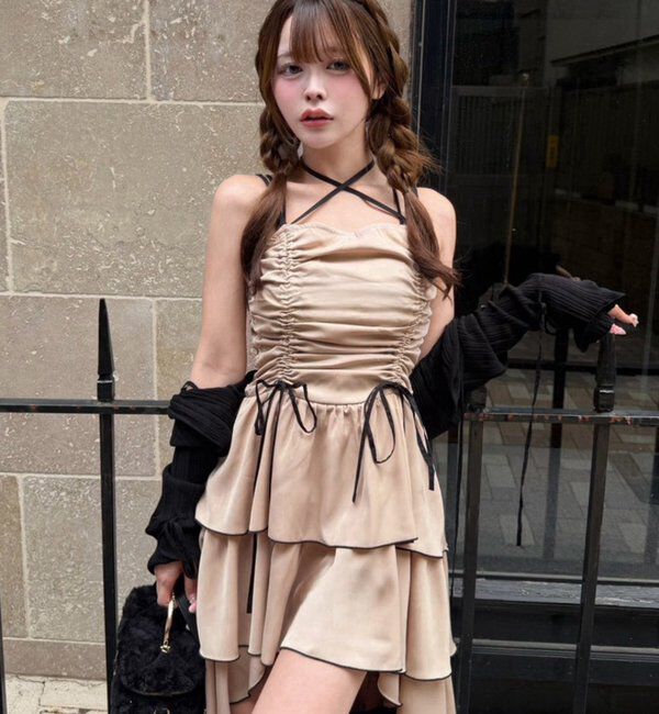  「アシメティアードロングキャミワンピース」|ワンピース|