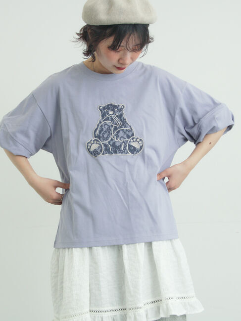 Samansa Mos2「【メルヘン&times;Samansa Mos2】レース貼りTシャツ」|Tシャツ・カットソー|