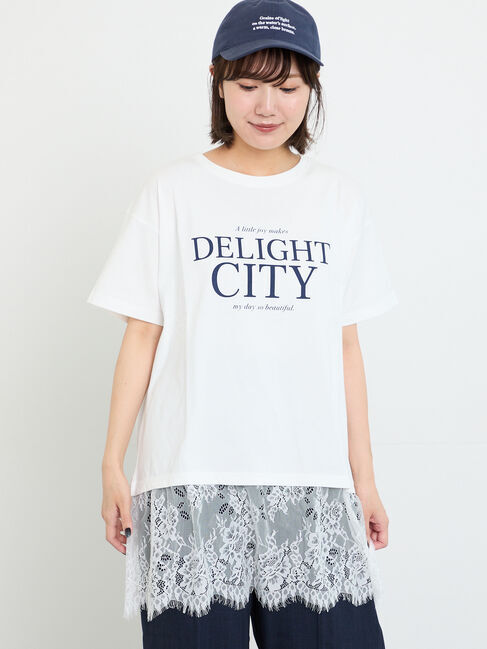 Samansa Mos2「【接触冷感】裾レースロゴプリントチュニック」|Tシャツ・カットソー|オフホワイト