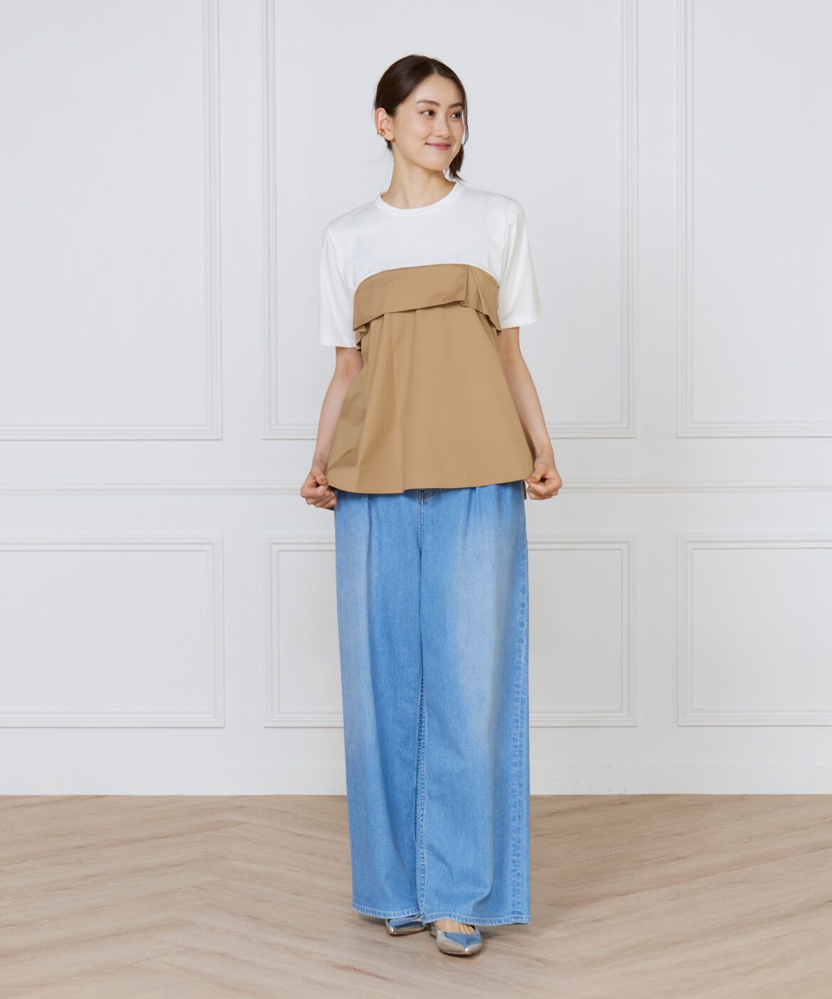 INED「《大きいサイズ》ビスチェ風コンビ ジャージー トップス」|Tシャツ・カットソー|