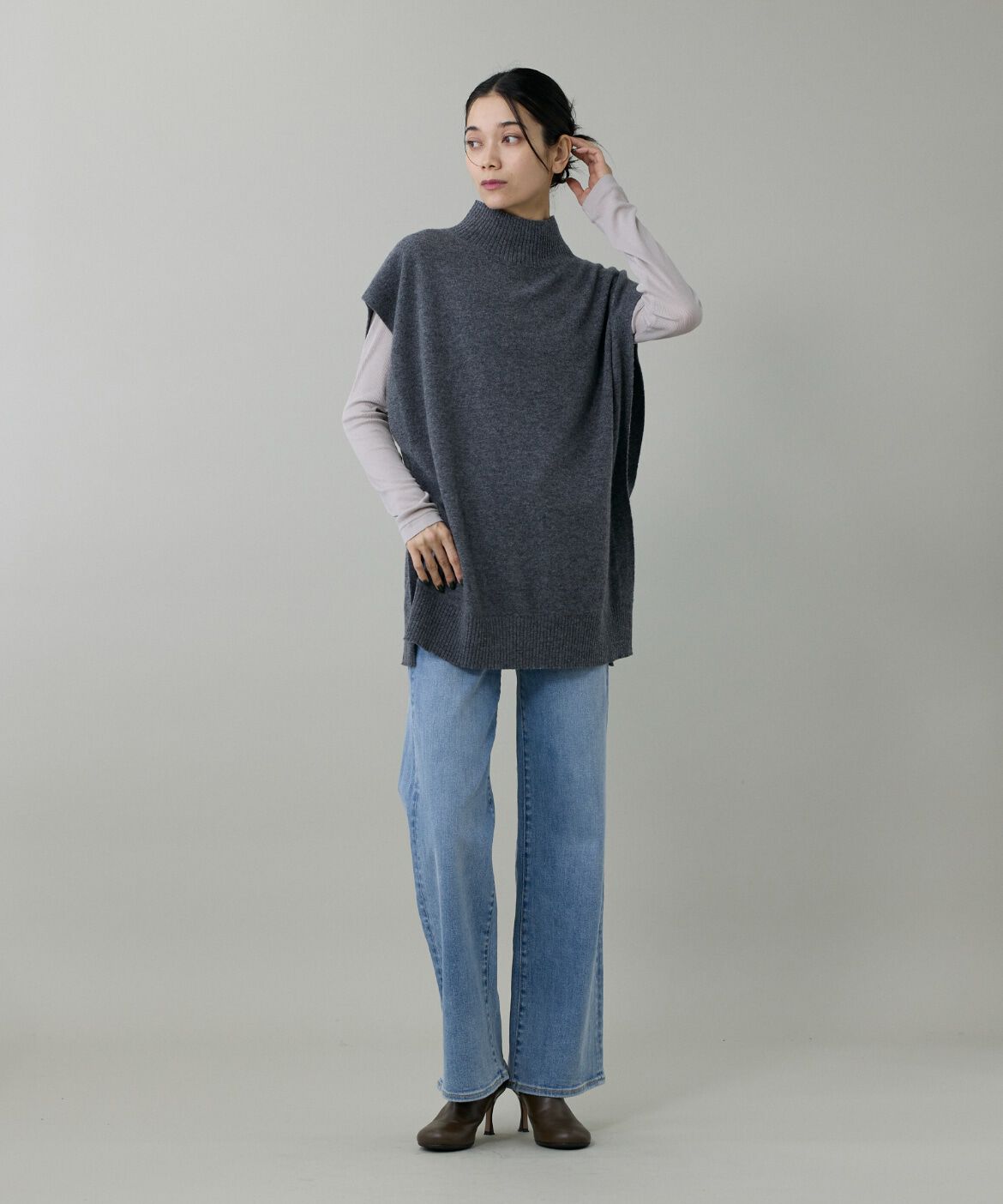 INED「《大きいサイズ》ハイネックロングTシャツ」|Tシャツ・カットソー|