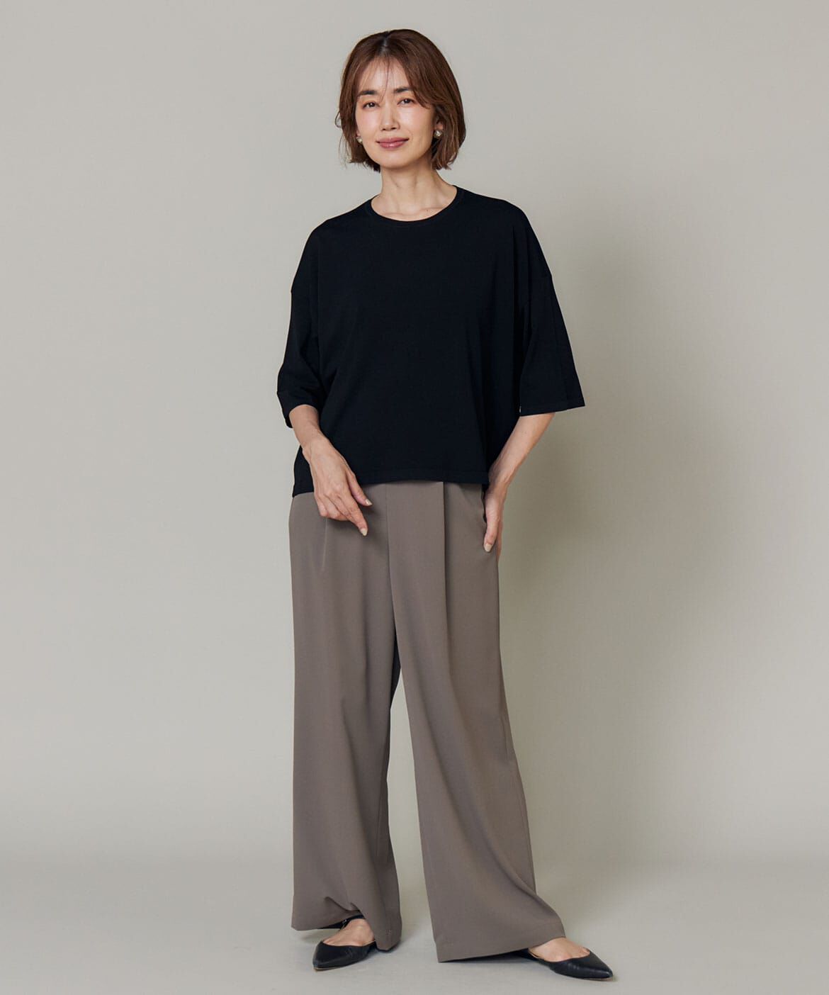 INED「《大きいサイズ》Tシャツ風ニット」|ニット・セーター|