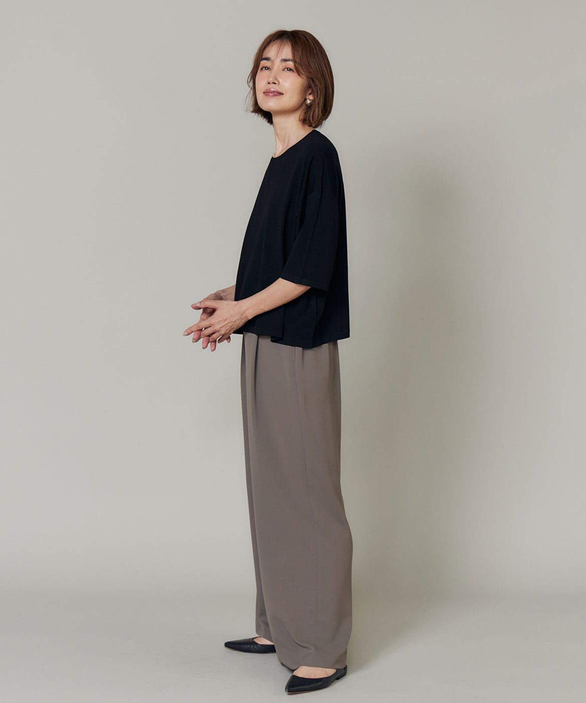 INED「《大きいサイズ》Tシャツ風ニット」|ニット・セーター|