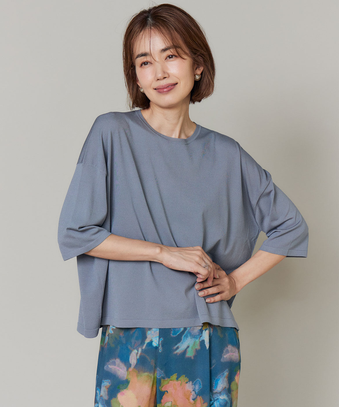 INED「《大きいサイズ》Tシャツ風ニット」|ニット・セーター|