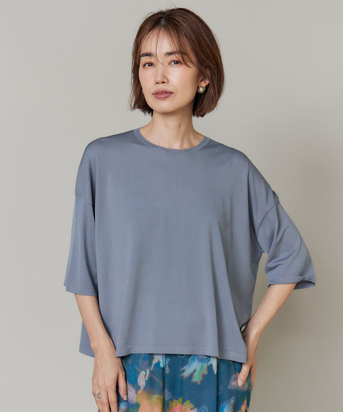 INED「《大きいサイズ》Tシャツ風ニット」|ニット・セーター|ブルーグレー4