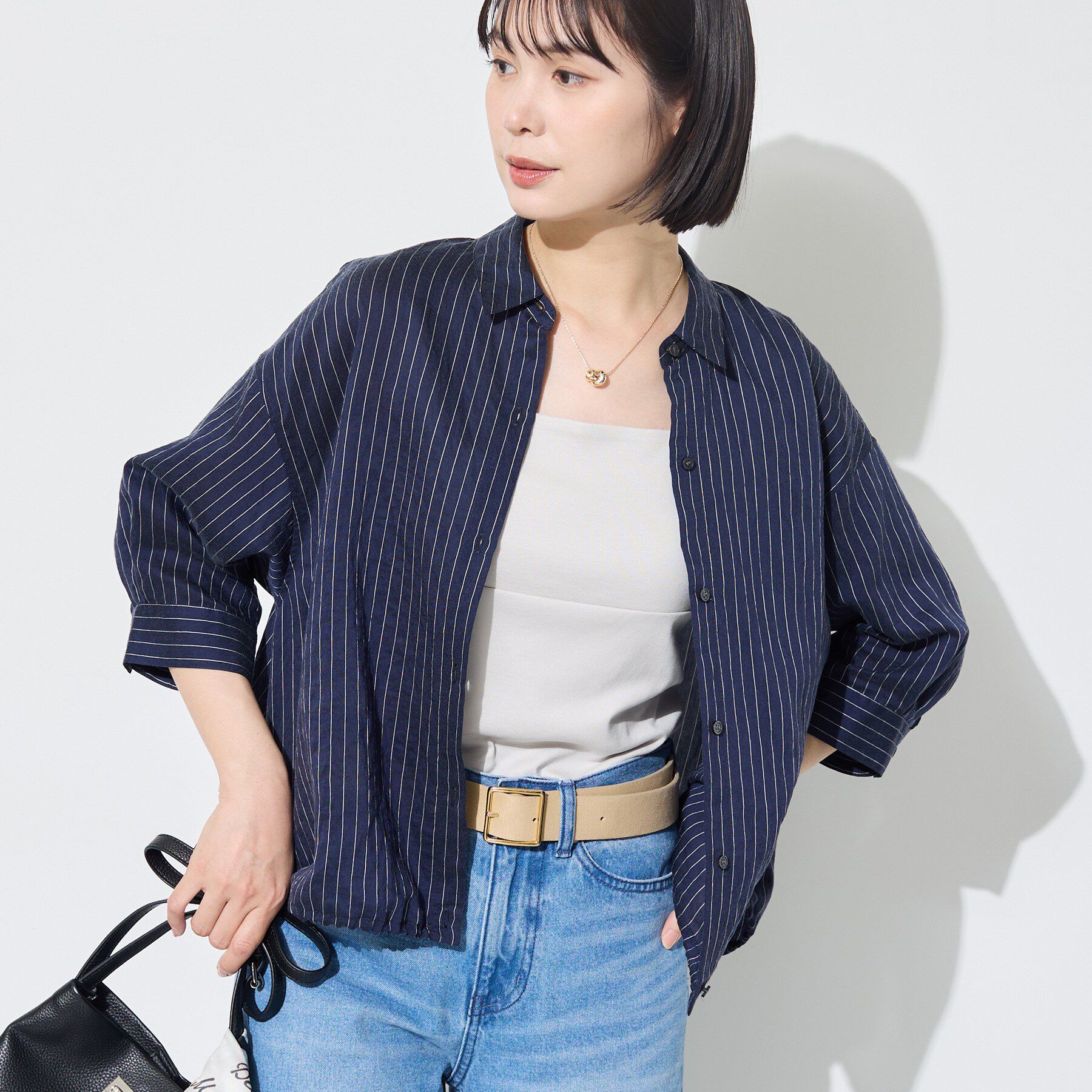 INDIVI「【シアー／7分袖】体型カバーゆったりシャツ」|シャツ・ブラウス|