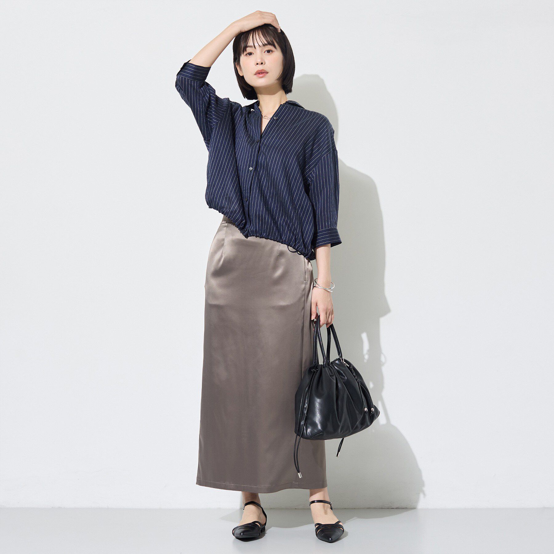INDIVI「【シアー／7分袖】体型カバーゆったりシャツ」|シャツ・ブラウス|