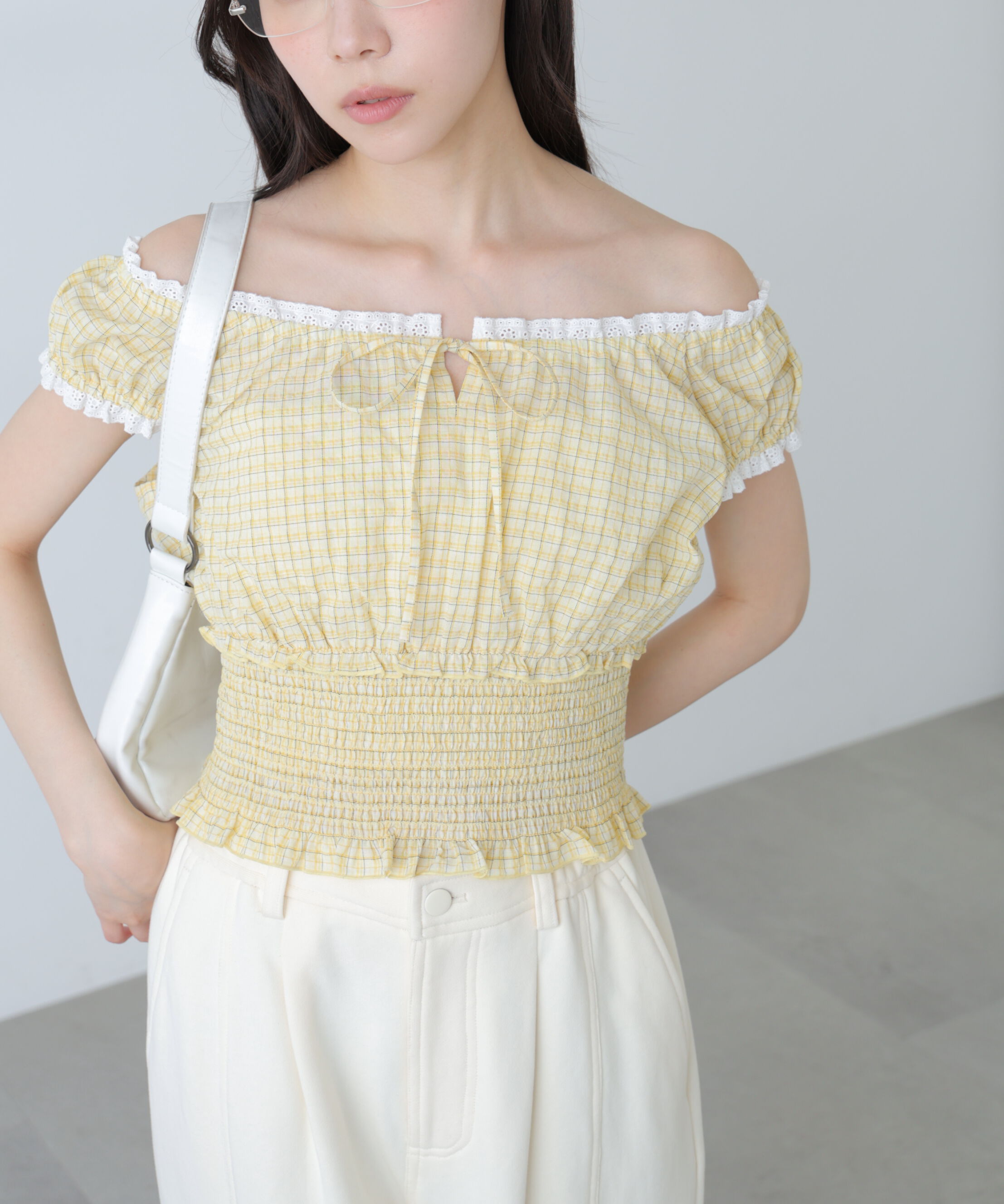  「2wayオフショルチェックブラウス」|シャツ・ブラウス|イエローチェ 1