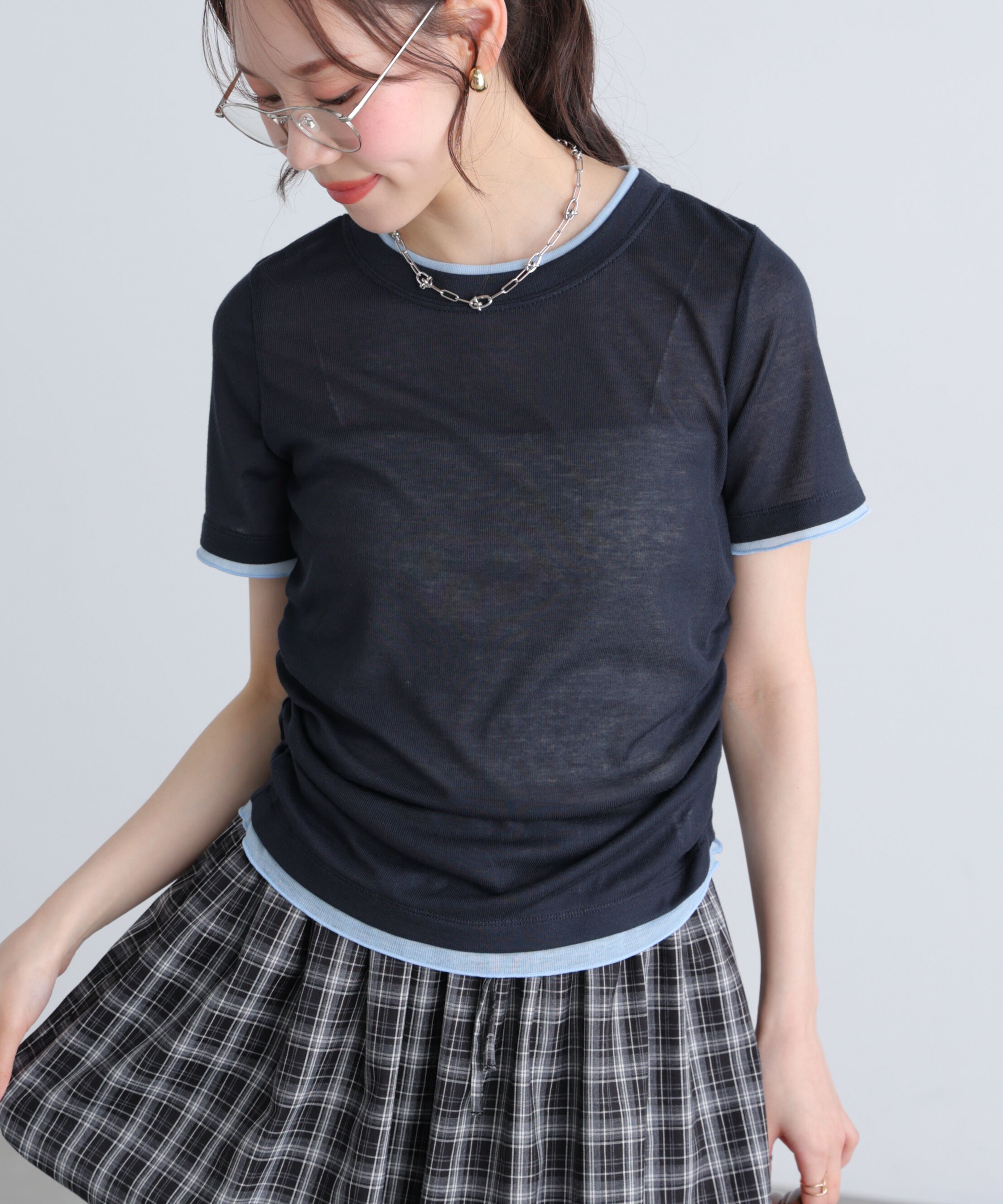  「レイヤード風半袖カットソー」|Tシャツ・カットソー|