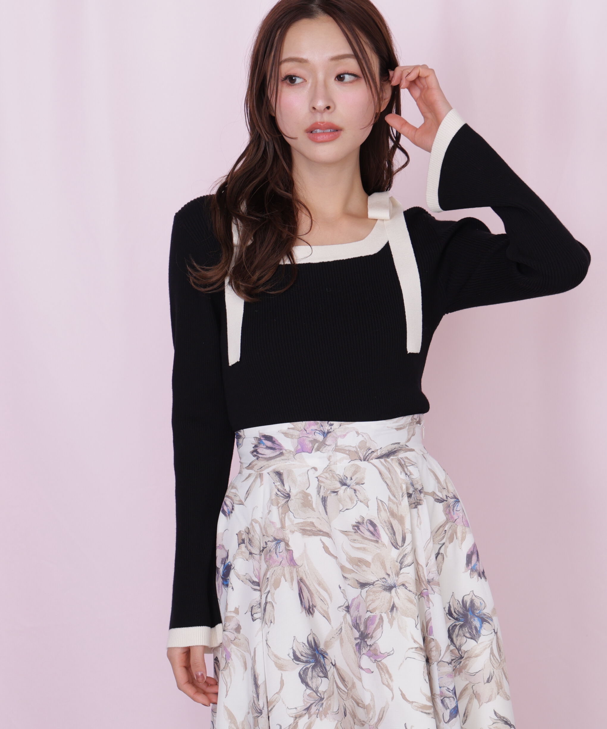  「肩リボン配色ニット」|ニット・セーター|