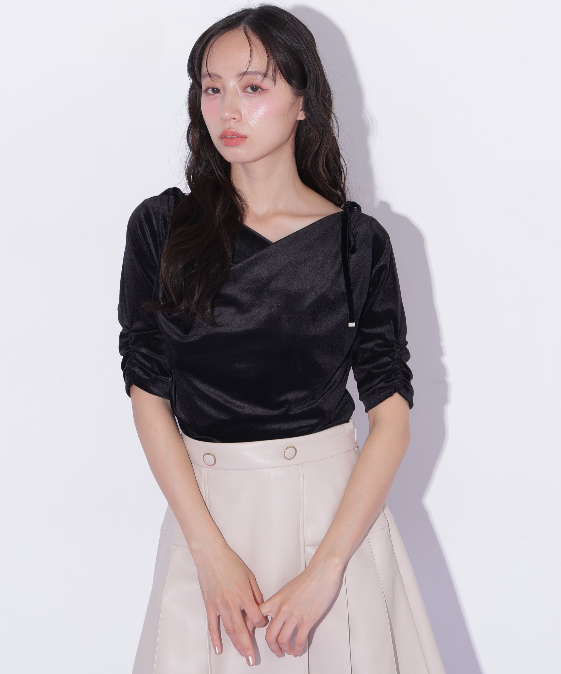  「シアーベロアドレープトップス」|Tシャツ・カットソー|ブラック