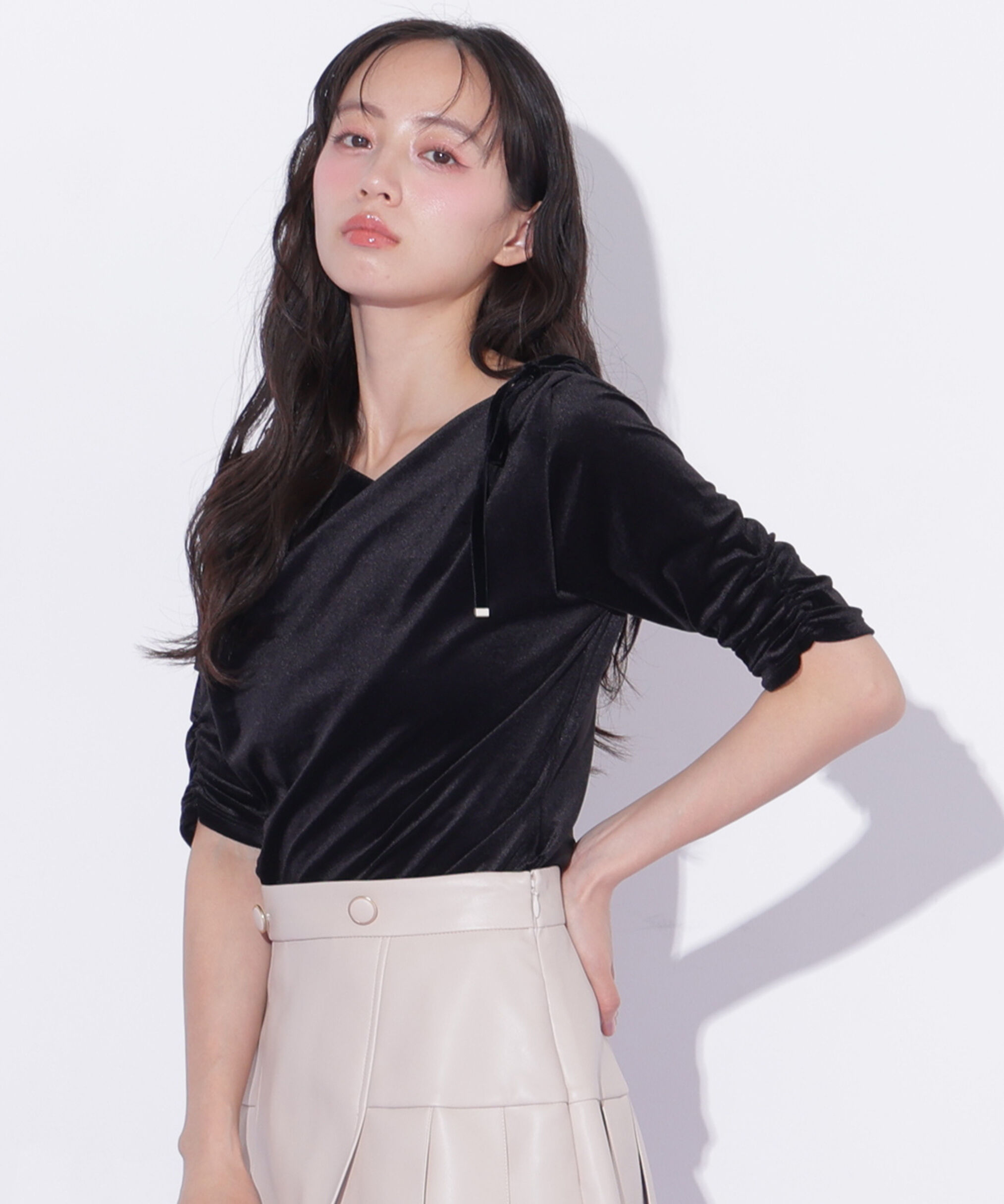  「シアーベロアドレープトップス」|Tシャツ・カットソー|