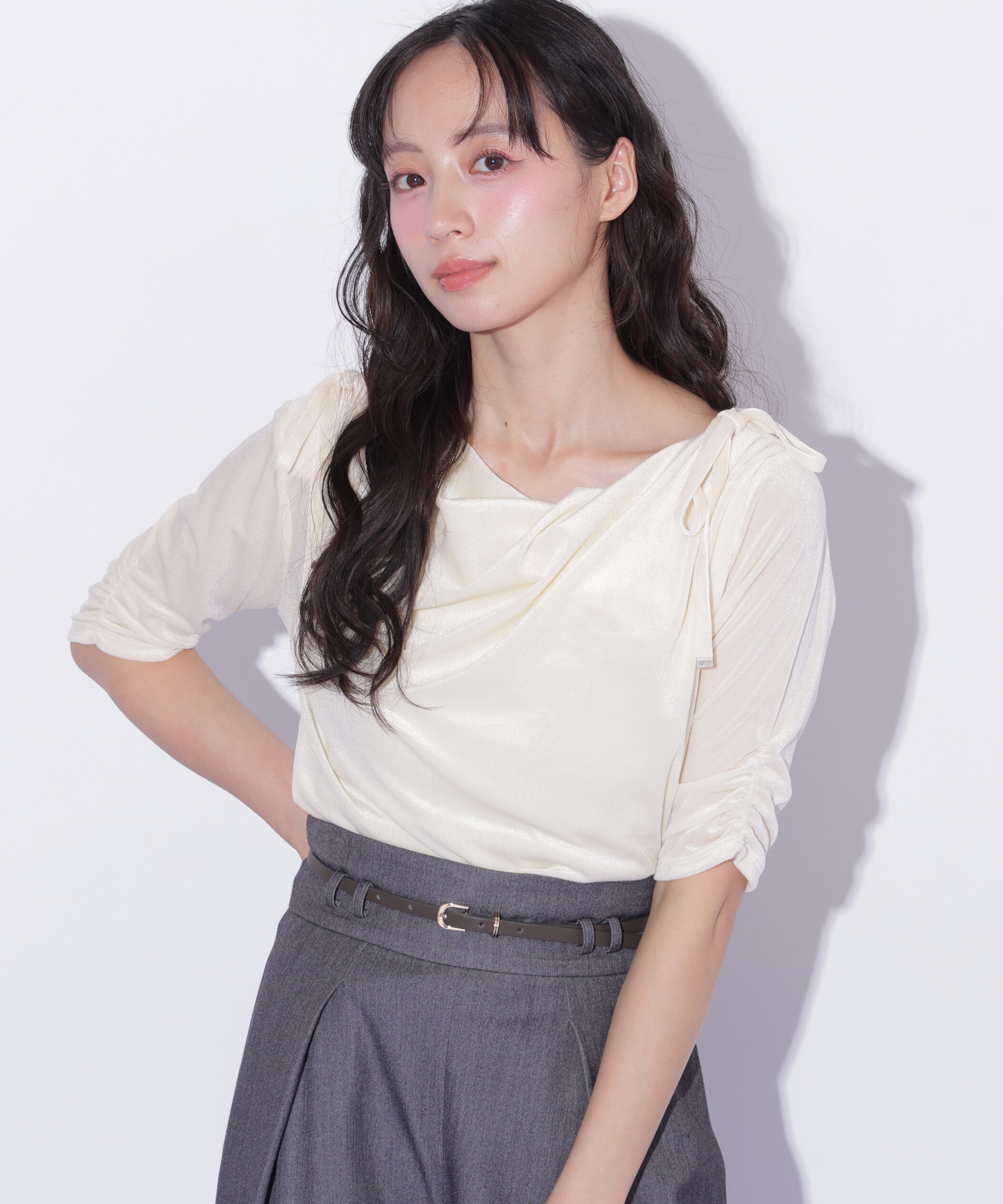  「シアーベロアドレープトップス」|Tシャツ・カットソー|ペールイエロ