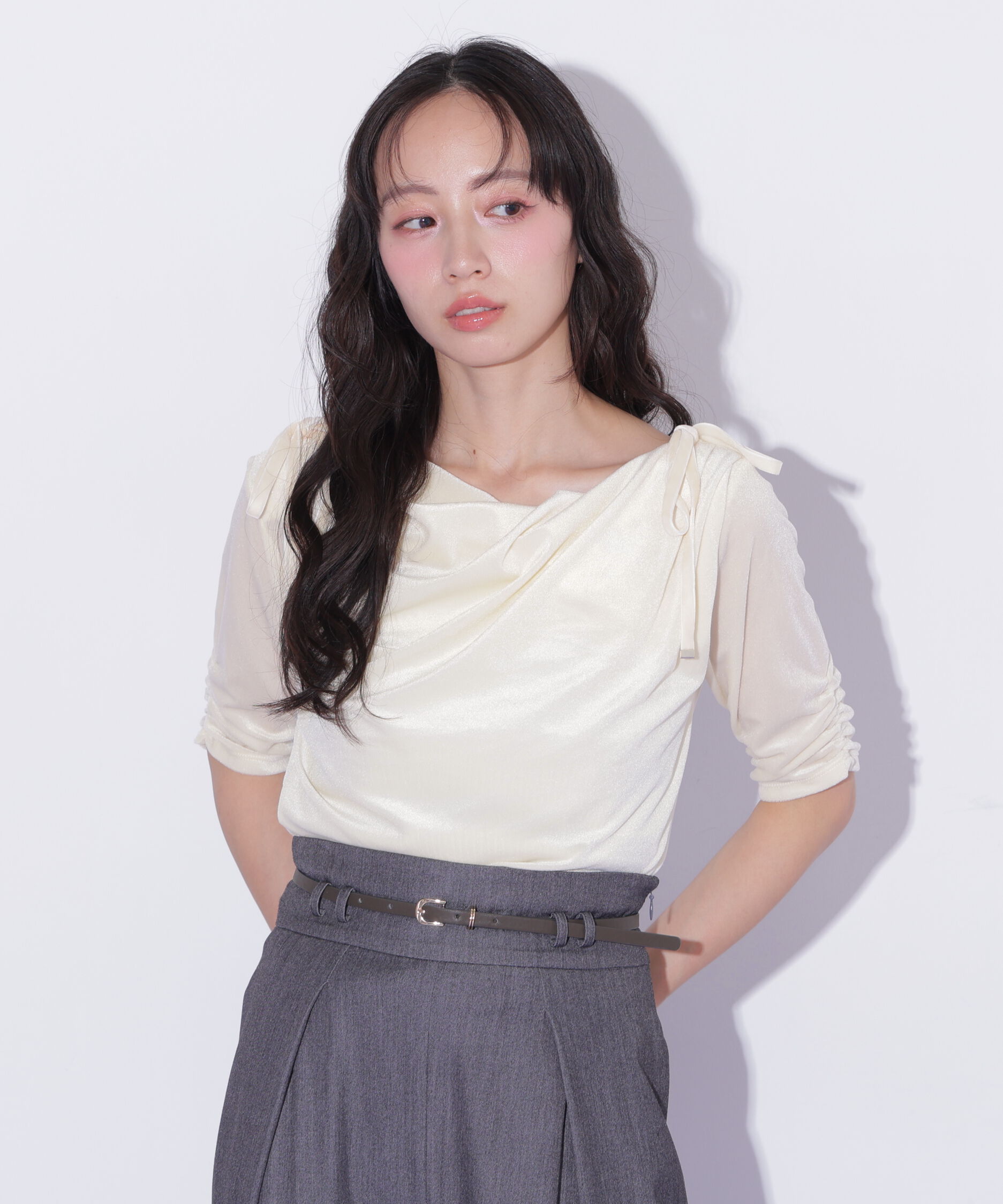  「シアーベロアドレープトップス」|Tシャツ・カットソー|