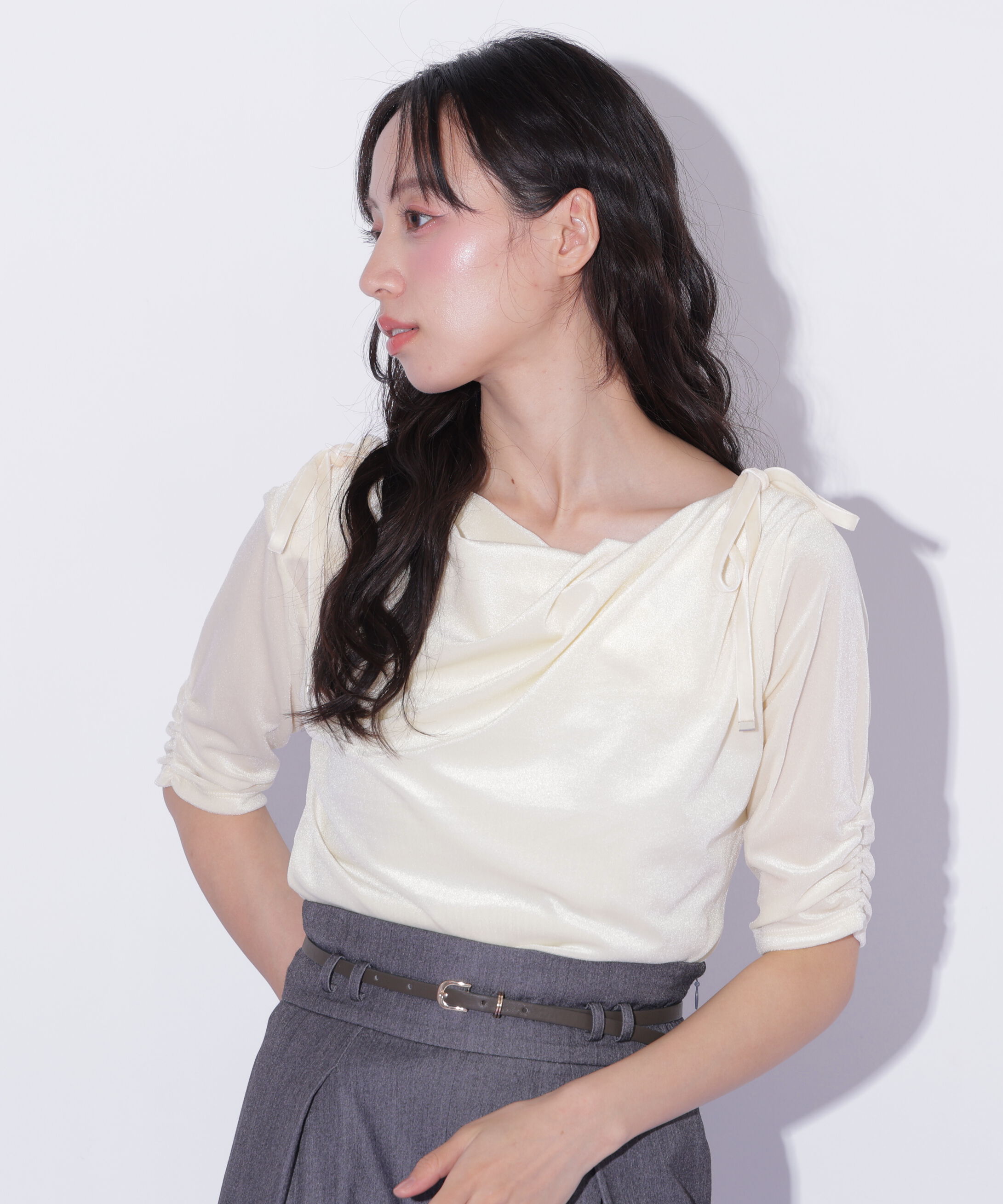  「シアーベロアドレープトップス」|Tシャツ・カットソー|