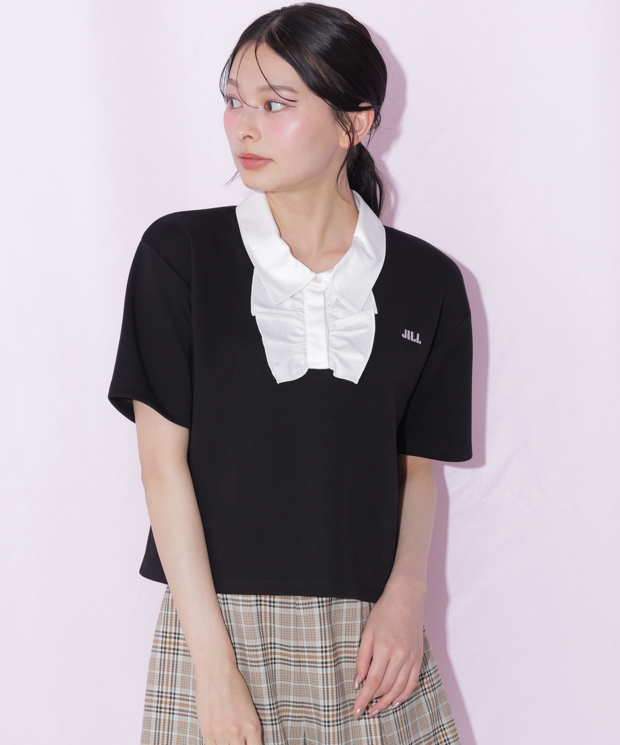  「フリルポロカットソー」|Tシャツ・カットソー|ブラック