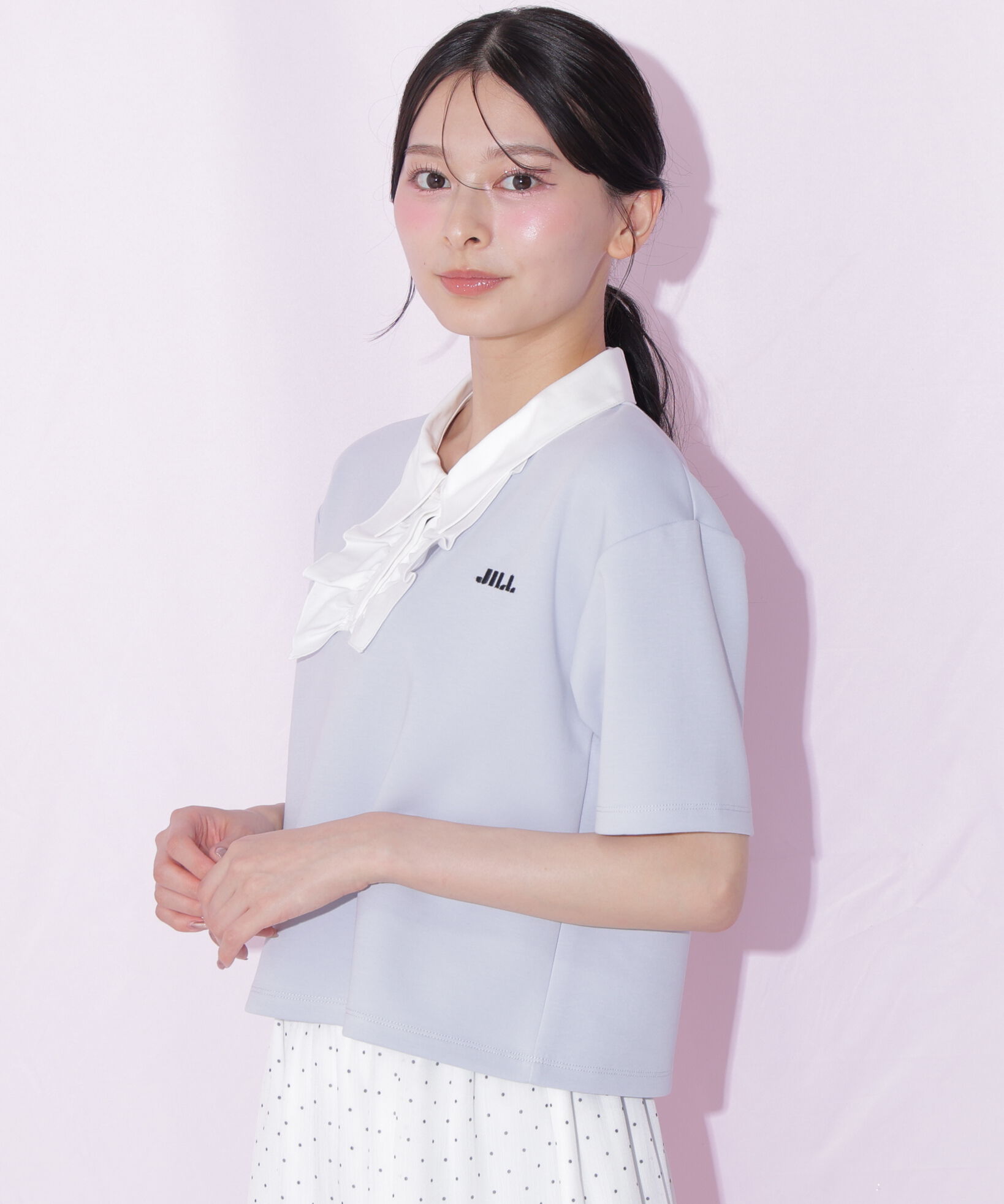  「フリルポロカットソー」|Tシャツ・カットソー|ブルー