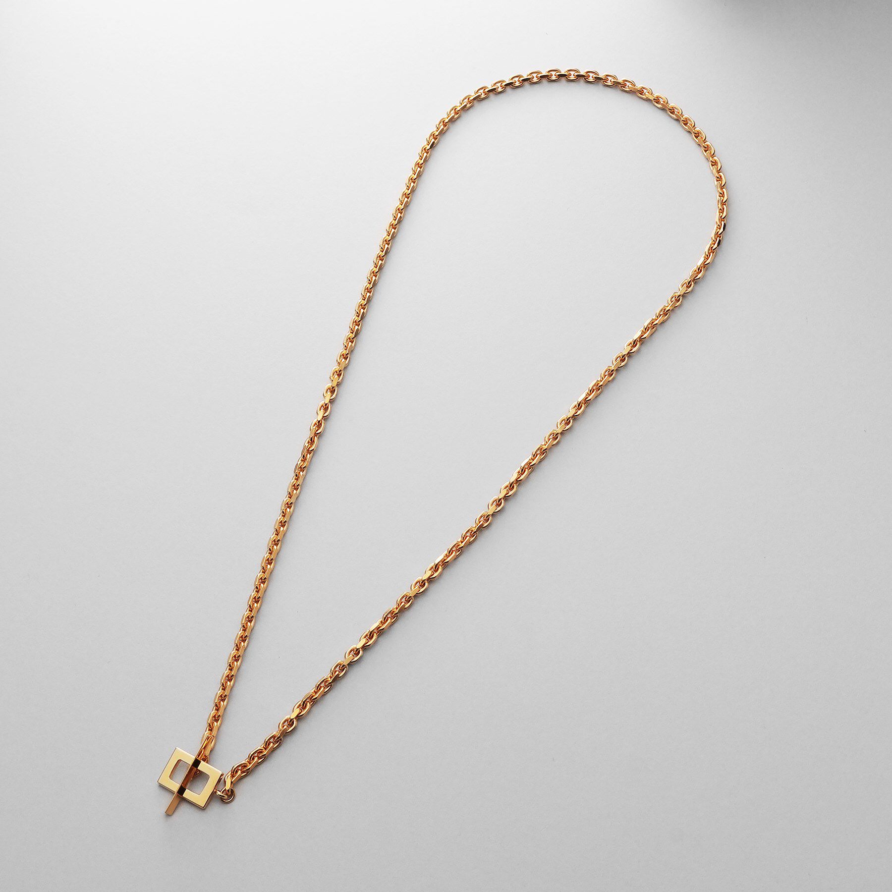COCOSHNIK ONKITSCH「シルバー カットケーブルチェーン レクタングルマンテルネックレス（55cm） GP」|ネックレス|