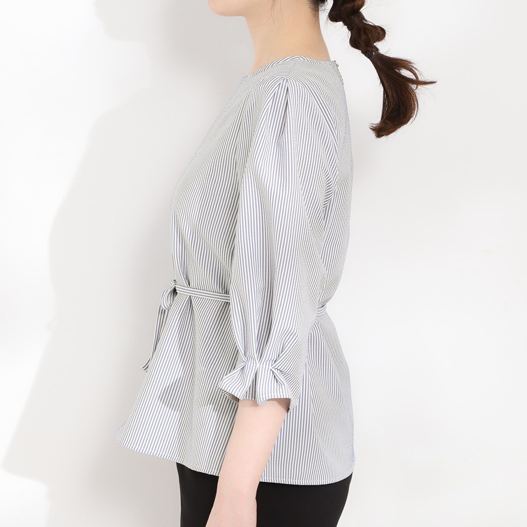 SHOO･LA･RUE「【洗濯機可/UV/3WAY】シルエットが変えられる ウエストリボンブラウス」|シャツ・ブラウス|
