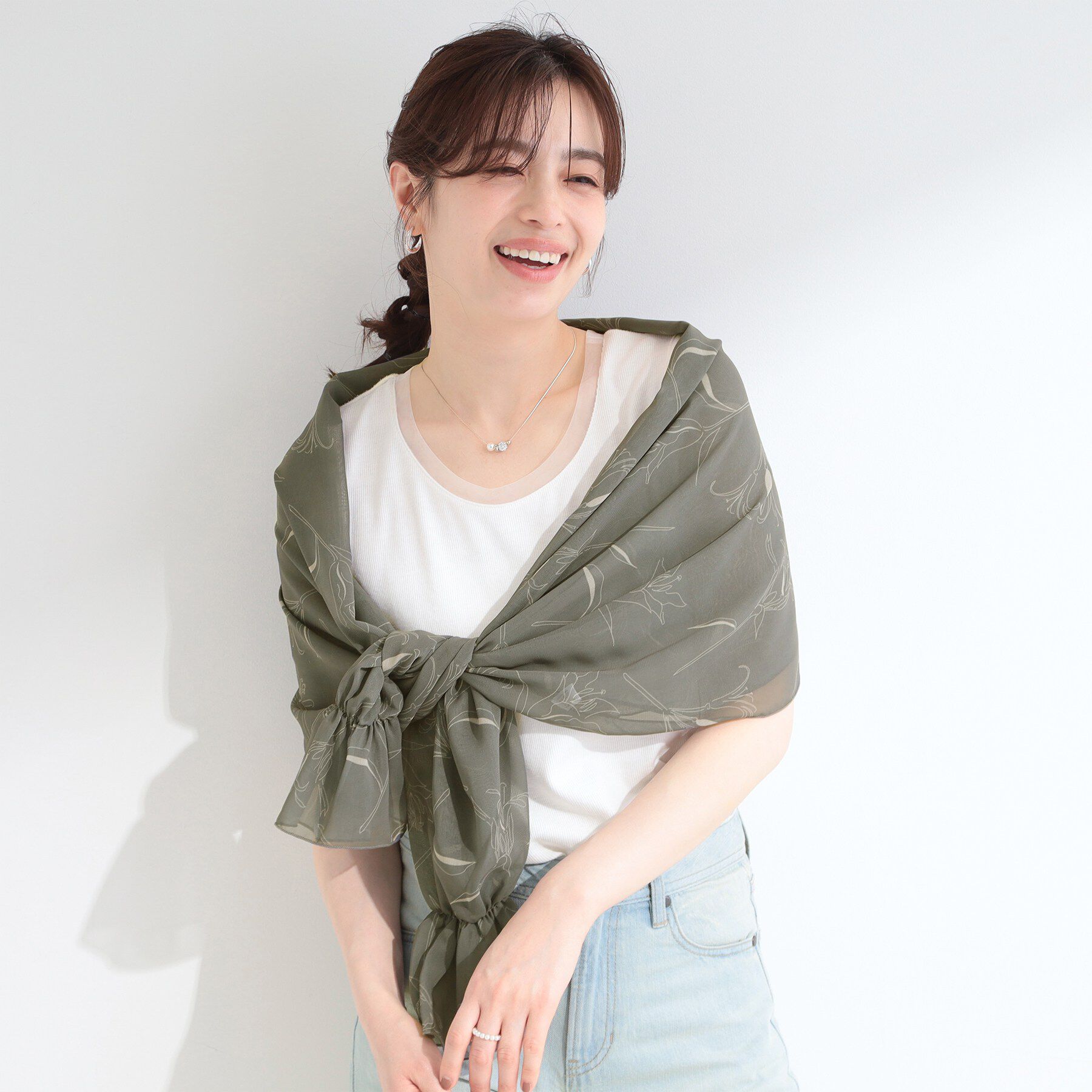 SHOO･LA･RUE「【ひんやり/2WAY】ストールにもなる ふんわりシアー花柄ボレロ」|カーディガン|