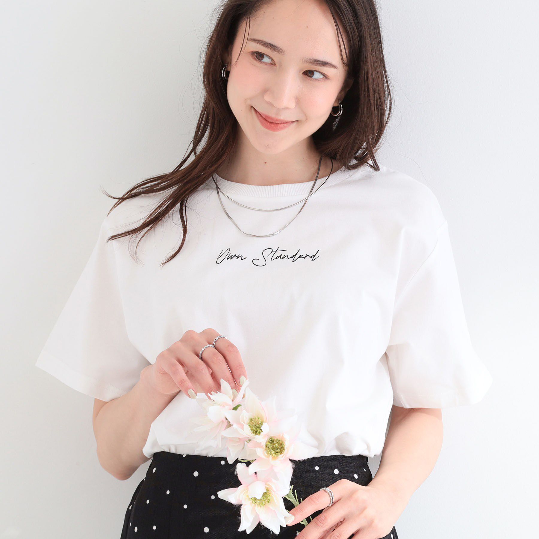 SHOO･LA･RUE「【ひんやり/洗濯機可/S-LL】夏に快適サラサラ感 大人のひんやりプリントTシャツ」|Tシャツ・カットソー|ホワイト(101)