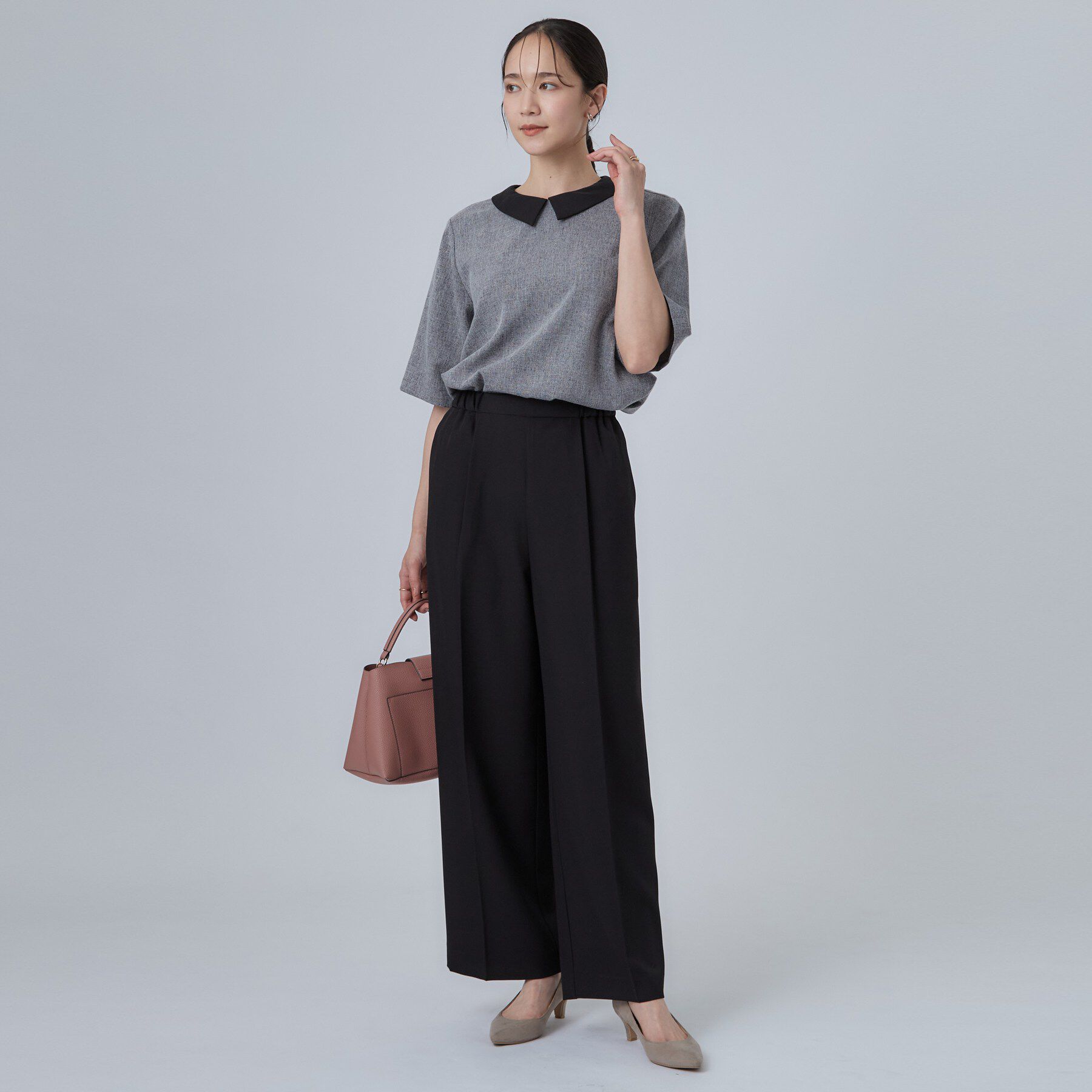 SHOO･LA･RUE「【洗濯後しわになりにくい/S-LL】前後のセンタープレスできれい見え タック入りワイドパンツ」|その他|
