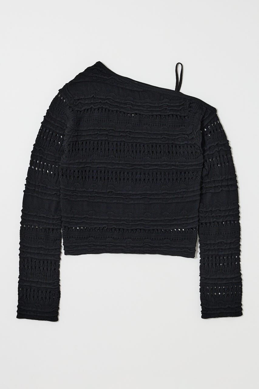 MOUSSY「RANDOM STRIPE OFF SHOULDER トップス」|ニット・セーター|BLK