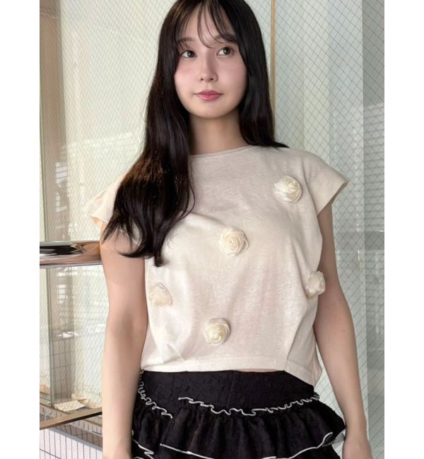 CALNAMUR「3Dローズトップス」|Tシャツ・カットソー|イエロー