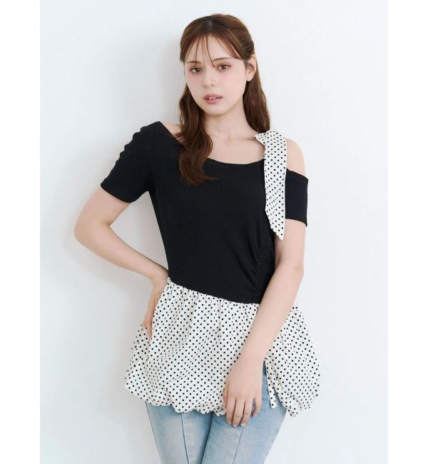 CALNAMUR「ワンショルデザイン半袖トップス」|Tシャツ・カットソー|ブラック