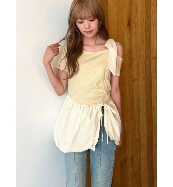 CALNAMUR「ワンショルデザイン半袖トップス」|Tシャツ・カットソー|イエロー