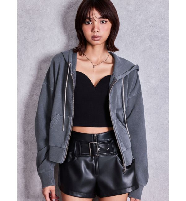 GYDA「bijou string ZIP UPスウェットパーカー」|パーカー|チャコールグレー